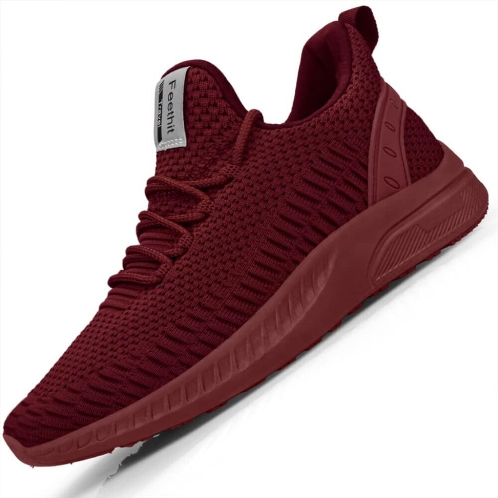 Men's Burgundy Tennis Running Lightweight Breathable Mesh Fashion Sneakers